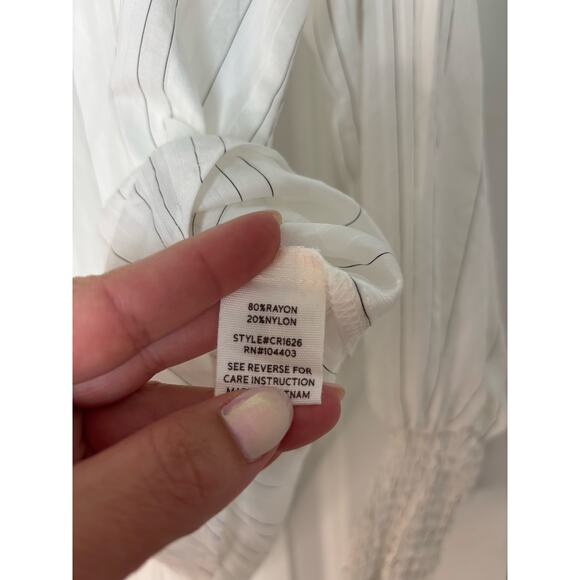 Blu Pepper Striped Button Down Blouse White Sheer Long Sleeve Top Size Medium - Picture 5 of 6